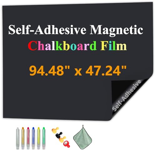 Magnetic Chalkboard Contact Paper for Walls, 94.48 x 47.24, Self-Adhesive Blackboard Wallpaper, Peel and Stick Wall Decal for Office, School, Kids, Includes Dustless Chalk, Wiping Cloth, and Magnet
