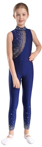 iiniim Tuta Intera da Ginnastica Artistica Bambina Body Danza Classica Ginnastica Artistica Body da Pattinaggio Artistico con Strass Blu scuro 9-10 anni