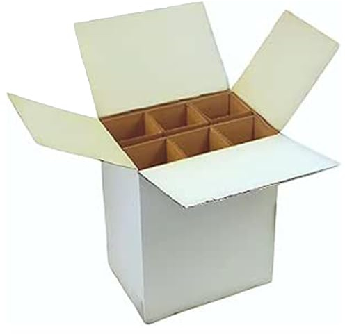Caja para Botellas de Vino - Pack de 5 Cajas con Separadores para 6 Botellas - Embalaje Seguro y Cartón Resistente (25,5 x 18 x 30,5 cm)