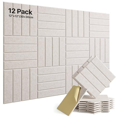 Soundsbay Lot de 12 panneaux acoustiques autocollants en polyester pour isolation acoustique - 30 x 30 x 0,9 cm - Absorbeur acoustique pour un traitement acoustique efficace et une décoration murale