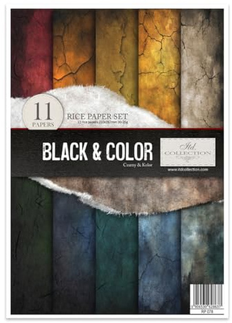 ITD Collection – rispapper Decopatch – decoupage papper – motivpapper för servettteknik – Rice Paper Sheets – A4 29,7 x 21 cm – Black&Color – RP-078