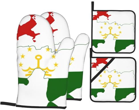 Mitaines De Cuisine Carte du Drapeau du Tadjikistan Antidérapant Kitchen Gloves Professionnel Maniques Cuisine pour Cuisson Femmes Grillade,4 Pièces