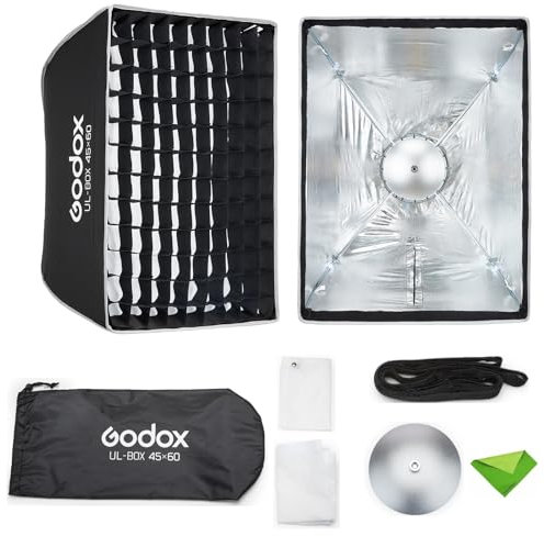 Godox UL-Box 45 x 60 cm Boîte à lumière rectangulaire, avec Parapluie à dégagement Rapide et diffuseur de lumière à Monture Bowens pour Flash stroboscopique et éclairage vidéo LED.