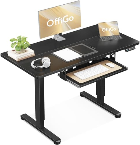 OffiGo Schreibtisch Höhenverstellbar Elektrisch, 100x50cm Höhenverstellbarer Schreibtisch mit Tastaturablage, Standing Desk mit 3 Memory Funktion, Computertisch für Arbeit Lernen, Schwarz
