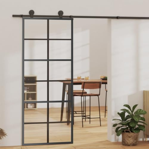 Refined Schiebetür mit Beschlag Glasschiebetür Glastür Glas Schiebe Tür Schiebetürsystem Laufschiene Schiebetürbeschlag ESG-Glas & Aluminium 76x205 cm