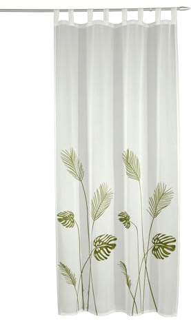 Sehlbach Tenda pronta per l'uso con occhielli, In voile con ricamo, Verde, 135 x 235 cm, Traslucida, Opaca, Fissaggio facile, Certificato Oeko-Tex, Nastro accorciante incluso