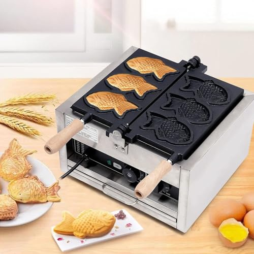3Pcs Taiyaki Fish Waffle Maker,1400W Commercial Electric Non Stick Fish-shaped Waffle Machine, Waffle Iron Baker Machine,for Party Cafe Tea Shop