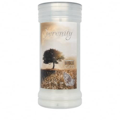 Serenity Prayer Candle Gift 13cm 5.25 inch Pillar Exclusive to Biblegifts | 72 Hour Burning, Tree Image, Full Serenity Prayer on Back, Exclusive to Biblegifts