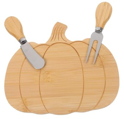 Artibetter Platos De Queso y Calabaza Bandeja De Embutidos De Bambú con Forma De Calabaza Tabla De Quesos Otoñales con Cuchillo y Tenedor para Servir Halloween y Acción De Gracias