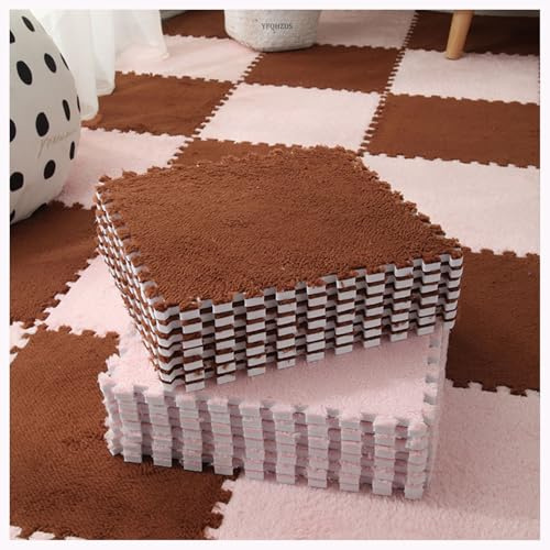 Ineinandergreifende Teppichfliesen aus Plüschschaum, 30 x cm, Mehrfarbig, Stück Teppichschaumquadrate(Pink+Dark Brown)