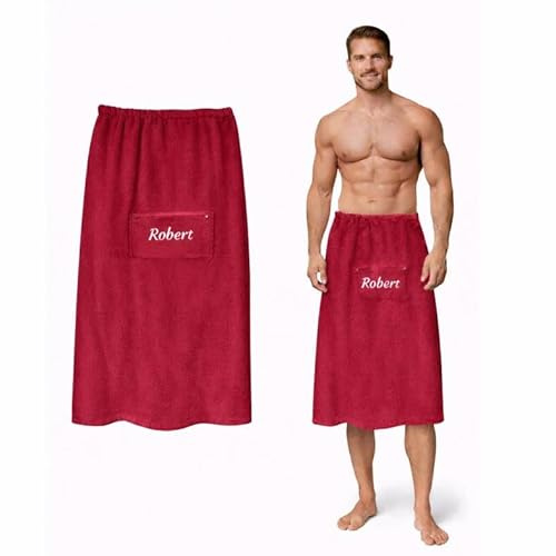 FOTOFOL Personalisierter Saunakilt für Damen/Herren | Mit Namen oder Wunschtext Bestickt | Saunahandtuch mit Klettverschluss (Rot)