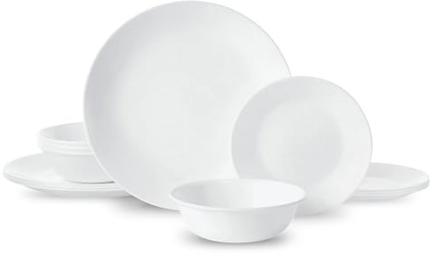 12-Piece Premium Triple-Layer Glass Dinnerware Set, Service for 4, Crisp Winter Frost White Design, Chip and Crack Resistant Tableware for Daily Dining, Dishwasher and Microwave Safe Kitchen Essential