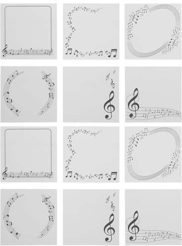 VILLFUL Bloc de Notas Autoadhesivas Mini de 7,6 X 7,6 Cm con Diseño de Notas Musicales, Paquete de 2 Sets con 12 Blocs, Material Escolar y Oficina Adecuado para Estudiantes,