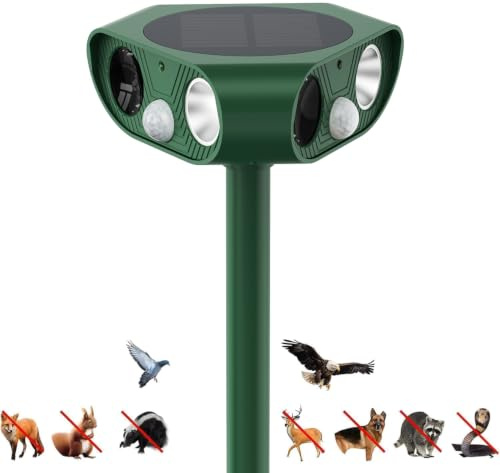 Repellente per gatti da giardino UK 360°, ricarica solare e USB, sensore | Repellente per gatti a ultrasuoni, deterrente per volpi, deterrente per gatti, repellente per volpi, impermeabile IP65