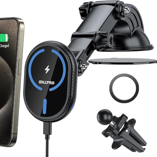 OHLPRO für Magsafe Autohalterung und iPhone 16 Pro Max/ 16 Pro/ 16, iPhone 15/14/13/12 Serie, 360°verstellbare Armaturenbrett Windschutzscheibe Auto Handyhalterung mit Ladefunktion