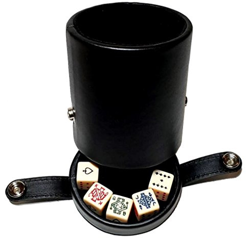 Black Leatherette Deluxe Dice Cup With Storage Compartment for Included Poker Dice Set