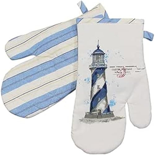 2er Set Maritime Topflappen/Grillhandschuh mit Leuchtturm Motiv | Aus 100% Baumwolle