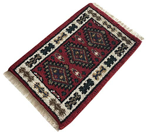 WAWA Orientteppich Brücke 40X60 cm Handgeknüpft Teppich Fussmatten Debbbich 100% Wolle (Rot-P7, 1 Stück (40 cm X 60 cm))
