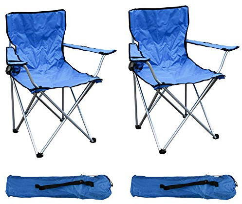 Set di 2 sedie da pesca, da campeggio, da pesca, da registro, con portabicchieri e custodia, portata fino a 120 kg, colore: blu