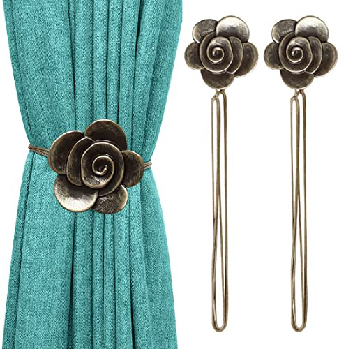 Lewondr 2 Pezzi Fermatende Magnetici, Raccogli Tenda con Calamita Potente Forma a Camellia, Accessori Tende e Tendine Decorazioni Finestre, per Casa, Soggiorno, Camera, Ufficio - Bronzo