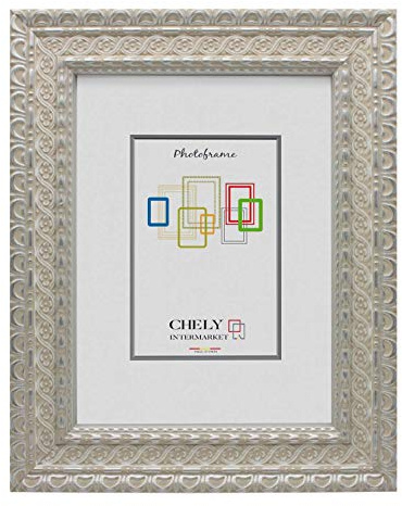 CHELY INTERMARKET | 26A2J | Marco de Fotos 13x18cm (Blanco-Perla) MOD-207 | Estilo galería | Marco de Madera Estilo Barroco Ideal para decoración | Fotografías de Boda | moldura con Relieve. (0,55)