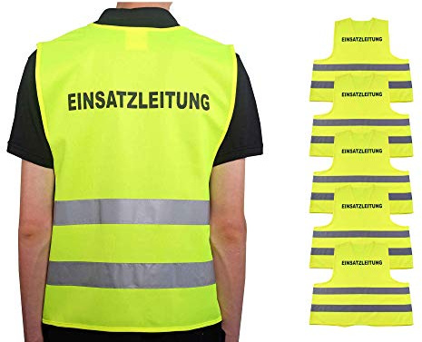 4business 5 x Kfz Warnweste EINSATZLEITUNG gelb Erwachsene Unisize | EN ISO 20471 Klasse 2, TÜV-geprüft, waschbar, reflektierend, Qualitätsweste