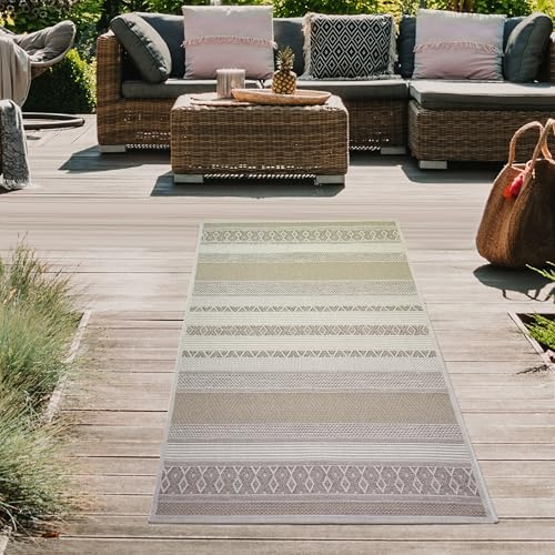 Teppich-Traum In- & Outdoor Teppich Diamantmuster Beige Braun 80x150 cm | Pflegeleicht, schmutzabweisend, strapazierfähig und langlebig, für Balkon, Terrasse, Wintergarten, Küche & Flur