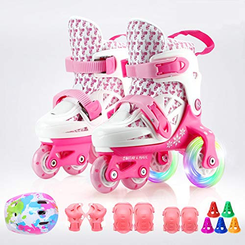 Rollschuhe Mädchen,Rollschuhe Kinder Verstellbar,Inline Skates Verstellbar,Schuhe Mit Rollen,Inline Skates Kinder, Rollschuhe,multifunktionale Verformte Schuhe Für Kinder (rosa weiß, S)