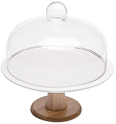 1 Set Kuchenständer Kuchen Glasglocke mit Holz Keramik Teller Glas Käseglocke Tortenplatte Haube Dome Torten Glashaube Tortenglocke Lebensmittel Abdeckung Deckel für Patisserie Cover