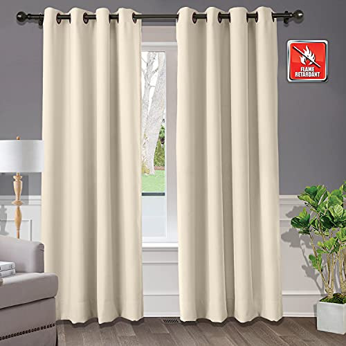 Macochico Thermal Insulated Blackout Curtains Flame Retardant Insulated Window Drapes Bronze Grommet Curtain for Office, Hotel, Home, Hospital, Beige, 1 Panel, 52 Wide by 63 Length
