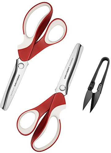 Astrowinter AW-002-A4 - Set di 2 cesoie dentate e smerlate, forbice a zig-zag per tessuto pelle e carta, forbici da cucito per sartoria
