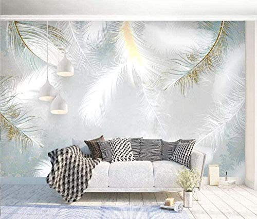 ZZXIAO Carta da parati con piume dipinte a mano semplice Carta da parati non tessuta 3D Carta da parati moderna con fotomurali poster murale Soggiorno camera letto minimalista tv sfondo-430cm×300cm