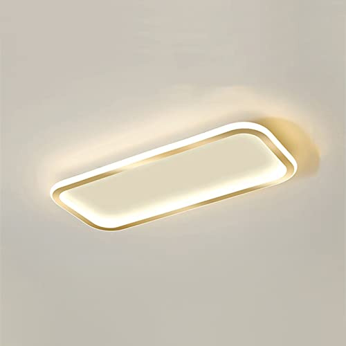 KRIPINC LED Deckenleuchte Rechteckig, LED Deckenleuchte Flach, 50x20cm | Alu-Körper & Silikon-Lampenschirm, Deckenlampe Modern für Badezimmer Wohnzimmer Schlafzimmer Flur, Gold Dreifarbiges Licht