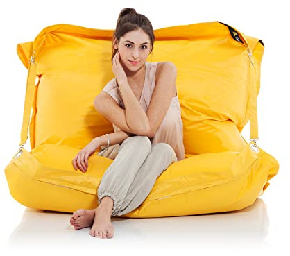 SMOOTHY® Sitzsack XXL Outdoor & Indoor, 450L Riesensitzsack, Sonnengelb | Kein Einsinken dank Relax-Gurten, schmutzabweisender 420D-Nylon Bezug waschbar, XXL Sitzsack groß mit Füllung, 185x145cm