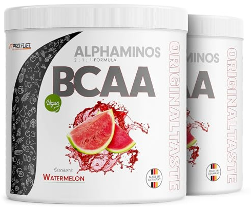 BCAA Pulver 600g WASSERMELONE - Alphaminos BCAA 2:1:1 Drink mit 8000 mg B.C.A.A. - unfassbar leckerer Geschmack, Essentielle Aminosäuren Leucin, Isoleucin & Valin - 100% vegan und laborgeprüft