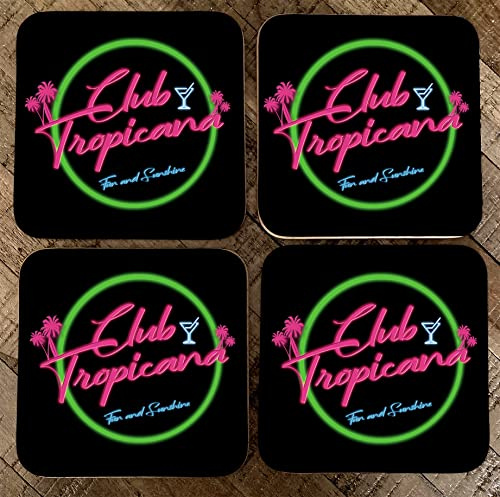 Club Tropicana Tapis de bar | Sous-verres Club Tropicana – Choix de tapis de bar – Accessoires de bar pour la maison (lot de 4)
