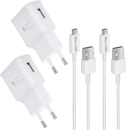 ladekabel Micro USB mit Ladegerät Schnellladegerät für Samsung Galaxy S7 | Edge S6 Edge S4 S3 A6 J7 J6 J5 J3 Note5 4 2 Tab S Tab S2,Charger mit Micro USB 2.0 Ladekabel Schnellladekabel 2Pack Weiß