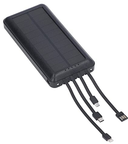 Caricabatterie Portatile da 30000 mAh, Power Bank Solare con 2 Sorgenti Luminose a LED, Batteria Esterna a Ricarica Rapida per Campeggio, 3 Cavi di Uscita Nascosti, Pannello Solare