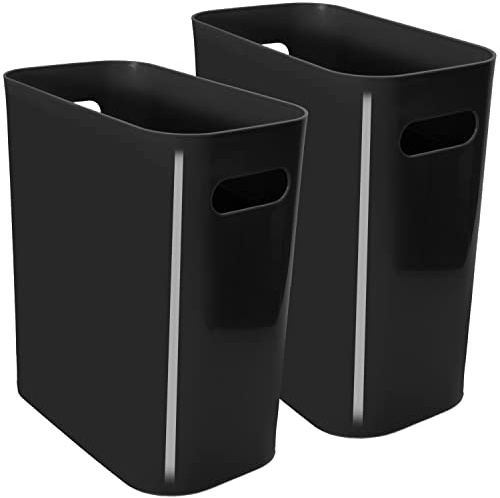 Youngever 2er Pack Schmaler Mülleimer, 10L Kunststoff Müllbehälter, Mülleimer mit Griffen für Heimbüro, Wohnzimmer, Arbeitszimmer, Küche, Badezimmer (Schwarz)