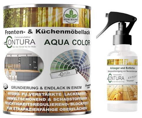 Contura 750ml. Küchenmöbellack nach RAL Möbellack SET mit Anlauger Möbelfarbe Holzlack Buntlack Küchenlack (RAL 8014 Sephiabraun)
