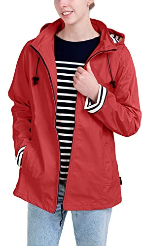Breizh Ocean - ERQUY vattentät vax, smal passform med randig interiör - dam - från XS till 4XL, Färg: röd, 3XL