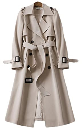 Spring Women's Trench Coat Street Casual Long Loose Double Breasted Trench Jacket Beige M