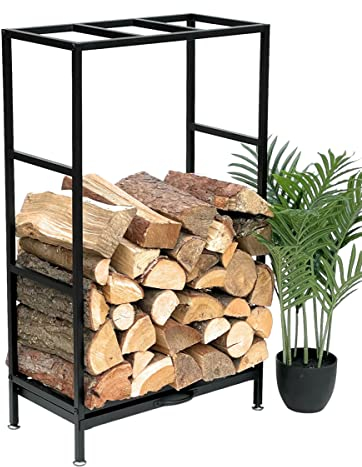 DanDiBo Kaminholzregal Innen Metall Schwarz Kaminholzständer 80 cm mit Schublade 96356 Holzkorb Kaminholzhalter Holzregal