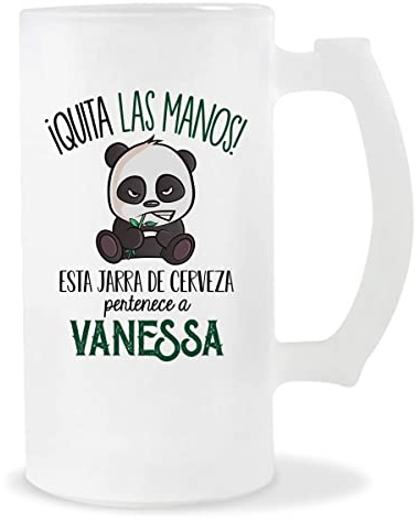 Jarra de Cerveza | Nombre Vanessa | Vaso con un Panda bonito pero gruñón. Original idea para regalar a un amigo, familiar o colega