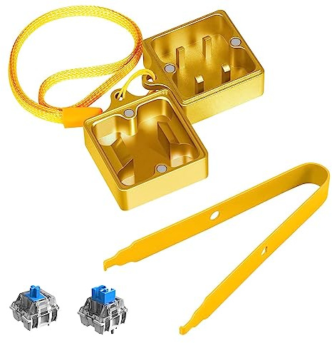 LexonElec Schalteröffner-Set, Schalter Abzieher, Switch Opener aus Aluminium für Cherry MX/Gateron/Kailh Box/Outemu/Akko und Panda Switches Mechanische Gaming-Tastatur mit Metallmagnet - Gold/Gelb
