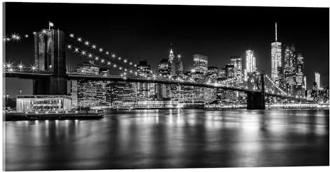 Posterlounge Vue sur New York I Tableau en verre acrylique de Melanie Viola 40 x 20 cm Noir et blanc Tableaux Décoration murale