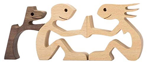 Joayuezo Holzfiguren Skulptur Ornamente Set, abstrakte Stil Menschen mit Hund Statue Handwerk Statue Skulptur Ornament Home Decor (A)