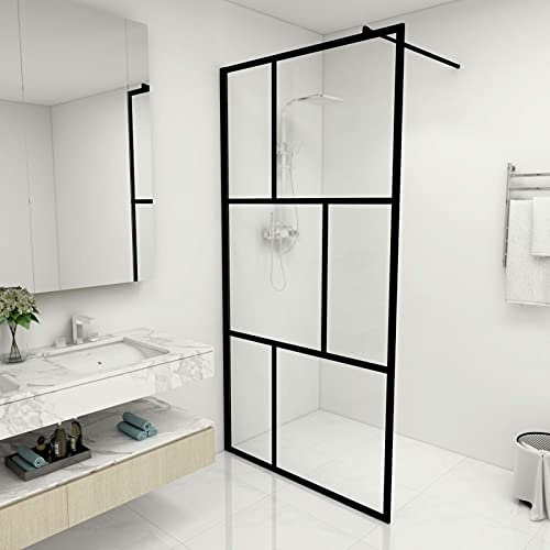 Homgoday Parete per Doccia Walk-in in Vetro Temperato Nera 100x195 cm, Parete Doccia Fissa, Gruppo Doccia a Parete, Parete Doccia Scorrevole, Parete Doccia Walk-in per Bagno