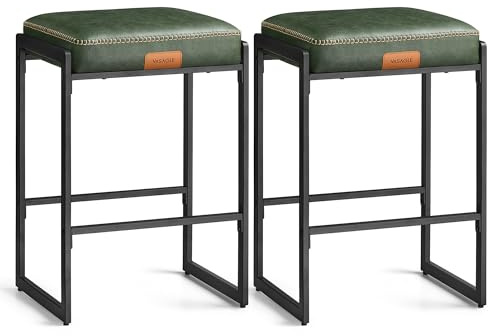 VASAGLE EKHO Kollektion - Barhocker 2er Set, Barstuhl, Küchenstuhl, Kunstleder mit Nähten, Mid-Century-Modern-Stil, 66 cm hoch, Hausbar, Esszimmer, einfacher Aufbau, waldgrün LBC086C01
