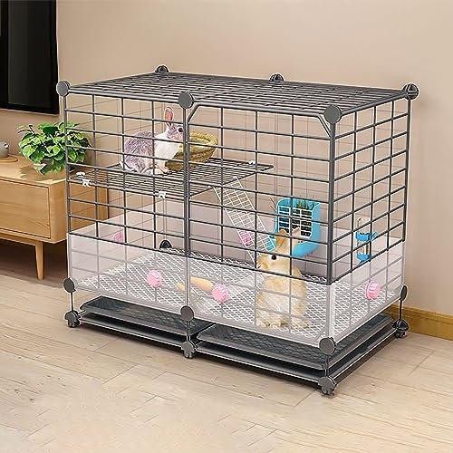 Kaninchenkäfige, Meerschweinchenkäfig, Hasenkäfig mit Fußmatten, Kleintierkäfig für Kätzchen, Welpen, Hasen, Meerschweinchen, Frettchen, Chinchilla (Farbe: Schwarz, Größe: 75 x 39 x 58 cm)